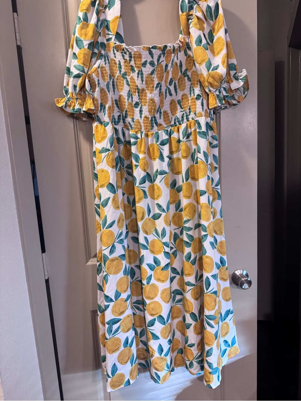 SHEIN Yellow Lemon Print Smocked Puff Sleeve Sundress - Picture 1 of 4